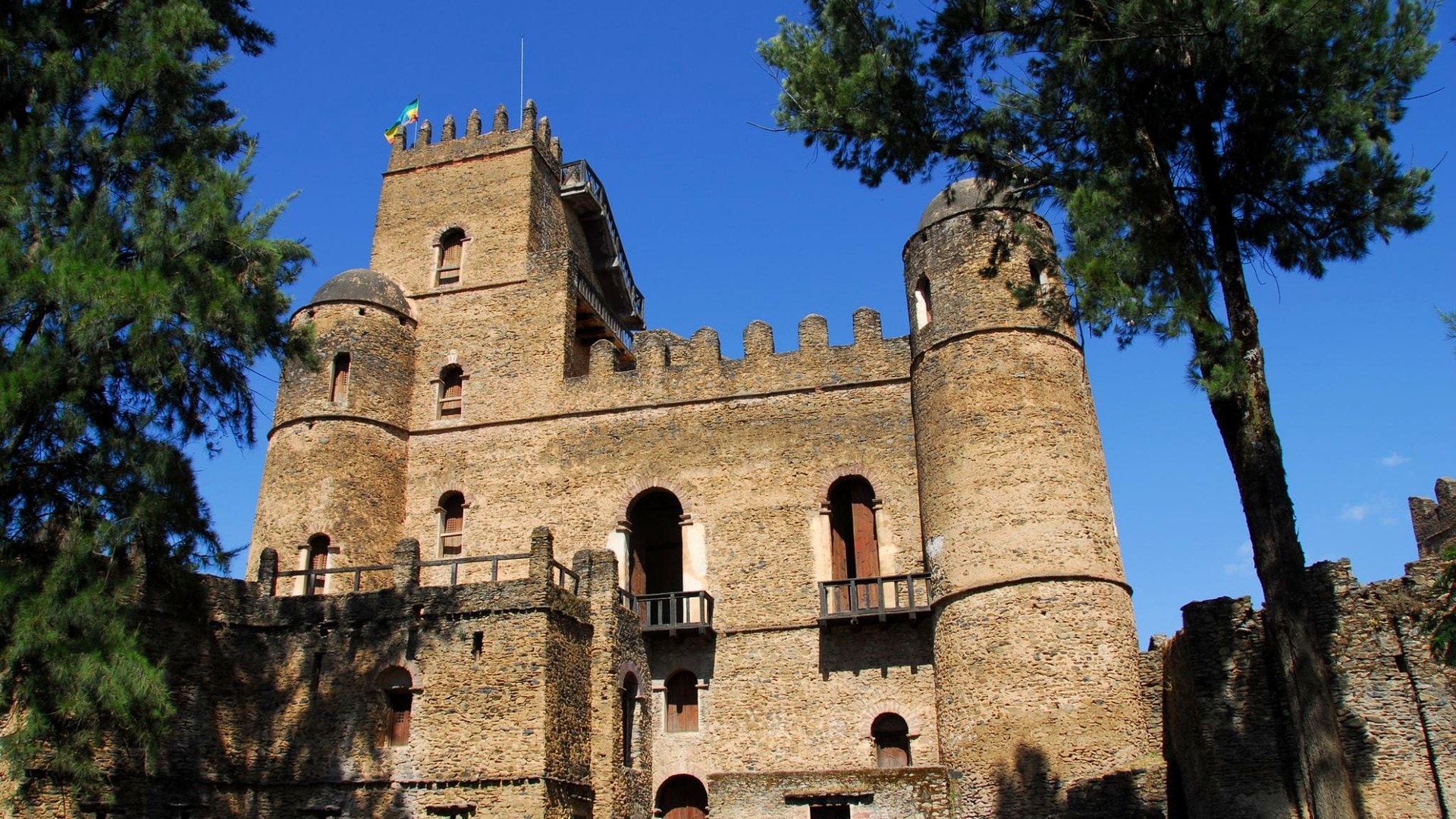 Aerial view of Lalibela rock-hewn church cross shape, Ethiopia